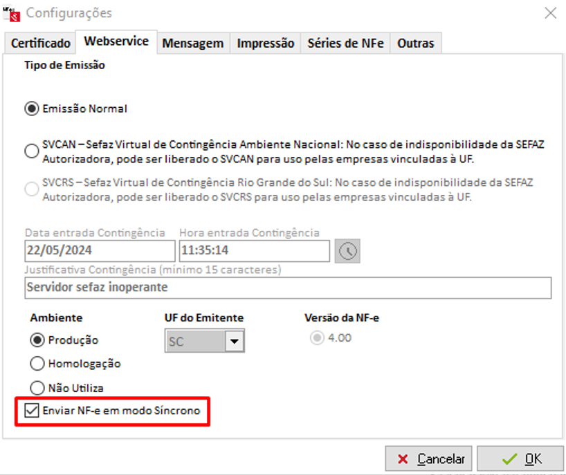 Enviar NF em modo Síncrono