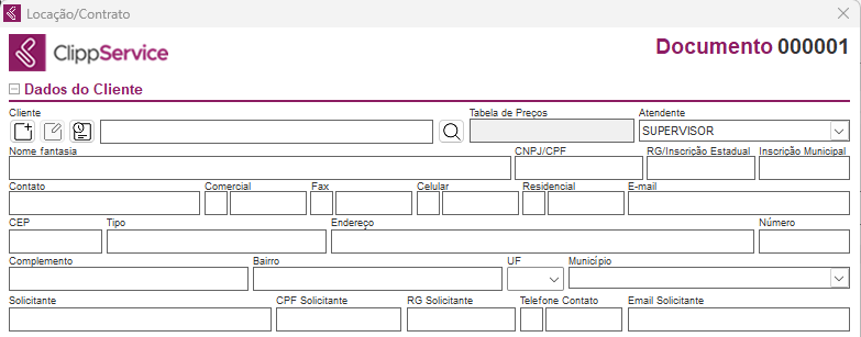 Preenchimento dos dados do cliente na locação Dados do cliente na locação