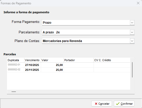 Escolha da forma de pagamento ao finalizar a locação Forma de pagamento na finalização