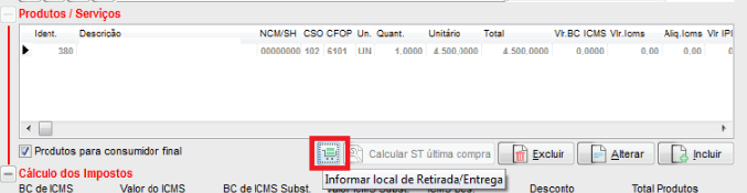 Botão Local da Entrega
