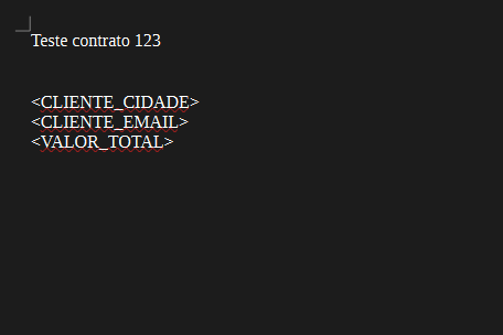 Documento do contrato criado com as tags no editor de texto Contrato com tags no editor