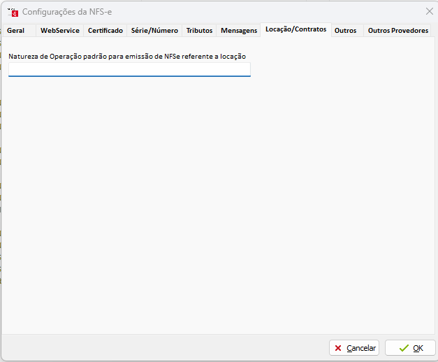 Tela Opções - Configurar da NFS-e Configuração da NFS-e