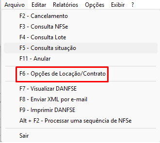 Botão Opções de Locação e Contrato na NFS-e Opções de Locação e Contrato