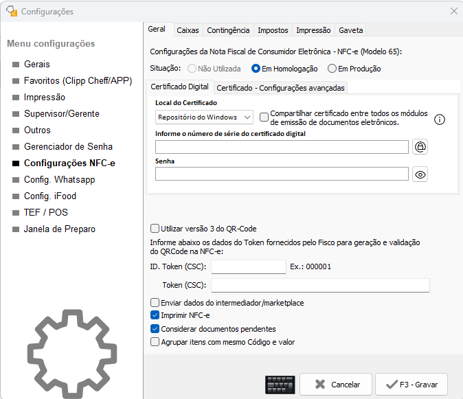 Configurações da NFC-e