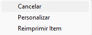 Menu de opções do item com o botão direito