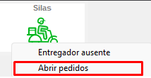 Opção Abrir Pedidos pelo botão direito no entregador