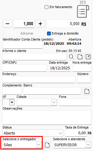 Seleção do entregador à direita da tela