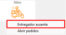 Opção Entregador Ausente pelo botão direito