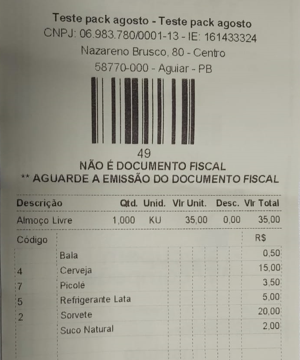 Exemplo de impressão do comprovante do Pesa Rápido Impressão do Pesa Rápido