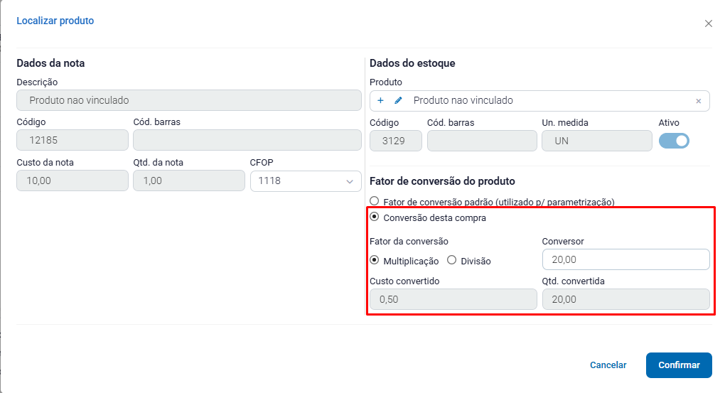 Conversão desta compra