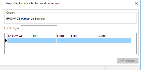 Botão Importar DAV-OS
