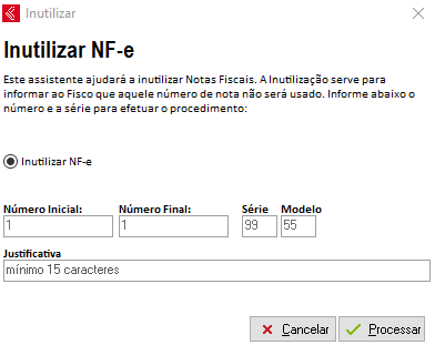 Confirmação da faixa de numeração e justificativa da inutilização Faixa e justificativa da inutilização