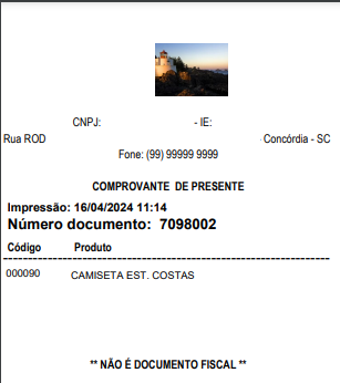 Exemplo de Comprovante de Presente impresso