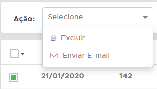 Ações de excluir ou enviar por e-mail