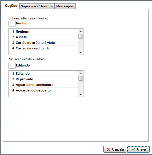 Aba Opções