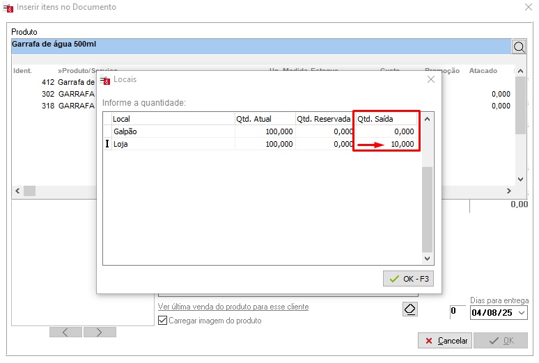 Quantidade por local no DAV