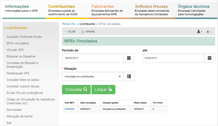 MFE vinculado à SEFAZ/CE