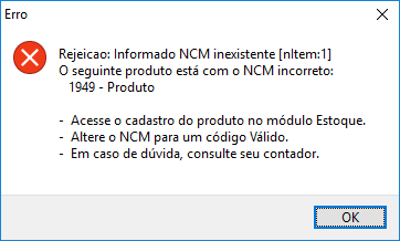 Rejeição 778 na versão 2019