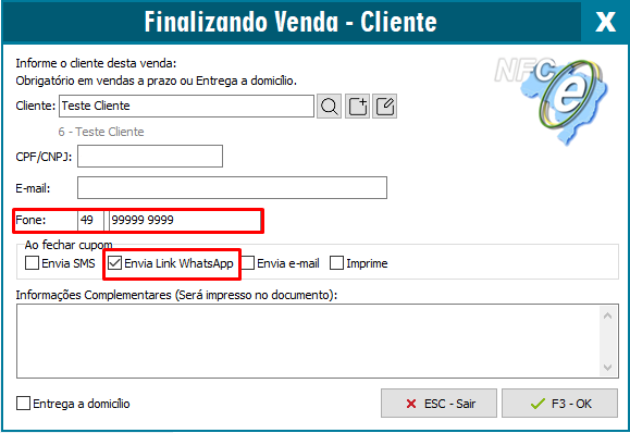 Envia WhatsApp na NFC-e
