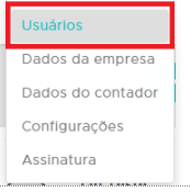 Menu Configurações - Usuários