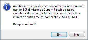 Tela de confirmação da inativação da impressora fiscal Confirmação da inativação da impressora fiscal