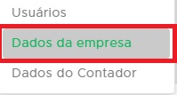Menu Dados da Empresa