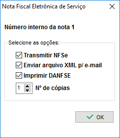 Opções ao gravar a NFS-e