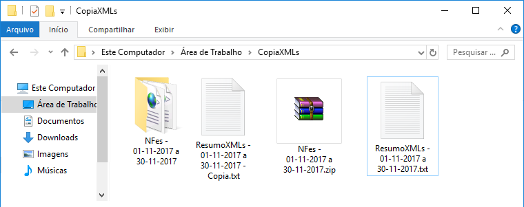 Pasta com XMLs copiados