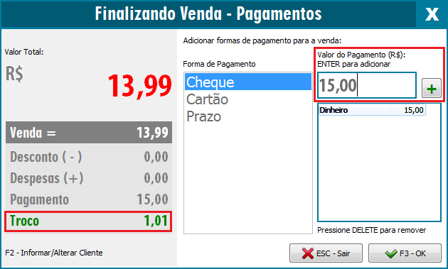 Troco no SAT