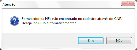 Mensagem de fornecedor não cadastrado