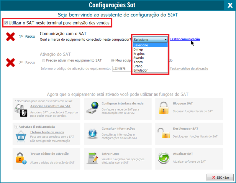 Testar comunicação do SAT