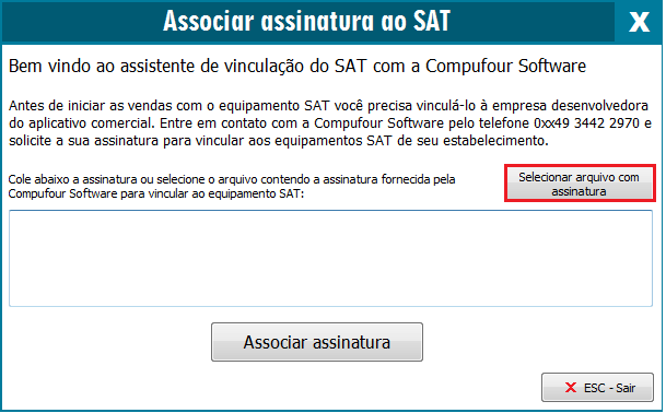Associando a assinatura ao SAT