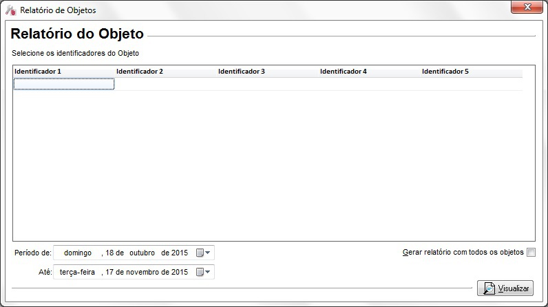Relatório do objeto no Cadastro de Objetos Relatório do objeto