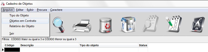 Cadastro de objetos em contrato vinculados ao cliente Objetos em contrato