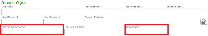Indicação do local e técnico responsável pelo objeto Dados do objeto