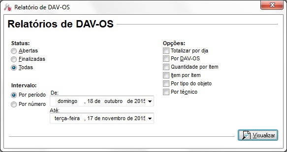 Emissão do relatório de DAV-OS por data Relatório de DAV-OS