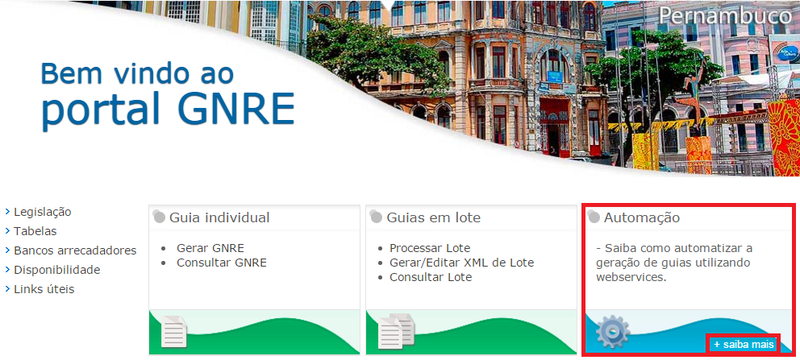 Opção Automação no site da GNRE