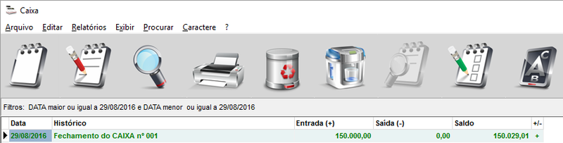 Valores gravados no Caixa