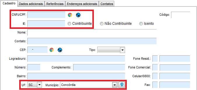 Cadastro do cliente
