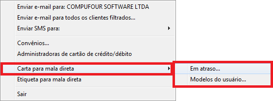 Opção Carta para Mala Direta