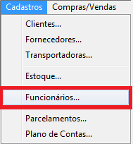 Menu Cadastros - Funcionários