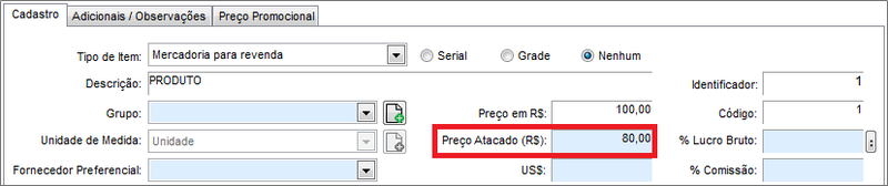 Cadastro do Preço Atacado