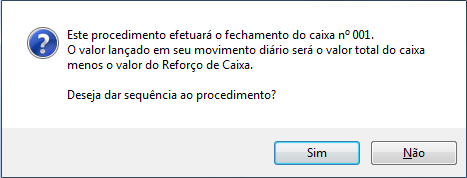 Confirmação do fechamento de caixa
