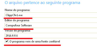 Preenchimento das informacoes do executavel no formulario Informacoes do executavel