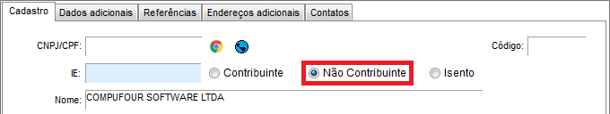 Não Contribuinte no cadastro do cliente