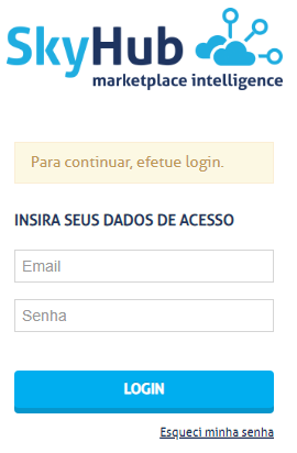 Tela de login da plataforma SkyHub Login da plataforma SkyHub