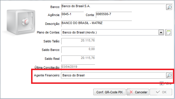 Preenchimento do Agente Financeiro no cadastro do banco