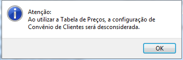 Aviso de que o convênio será desconsiderado