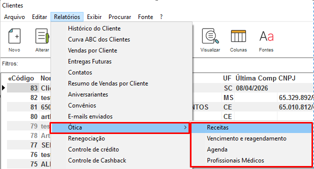 Relatórios de Ótica