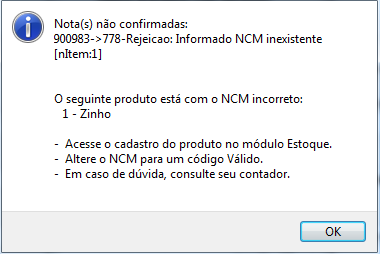 Erro de NCM na venda